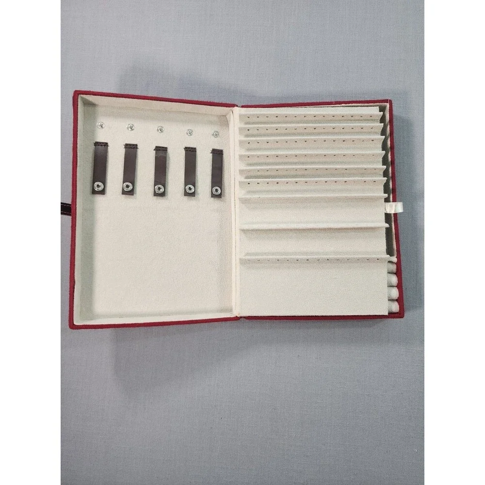 Red Velvet Jewelry Organizer Box with Faux Pearl Accents – Necklace, Ring &...